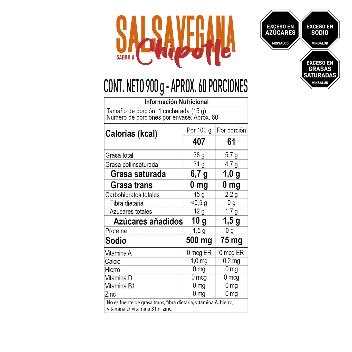 salsa vegana chipottle 900g tabla nutricional